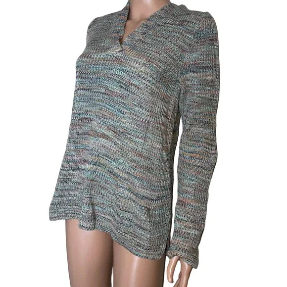 J. Jill Sweater Knit Pullovers Green & Rainbow Marled V-neck Pullover Sweater - Picture 3 of 10